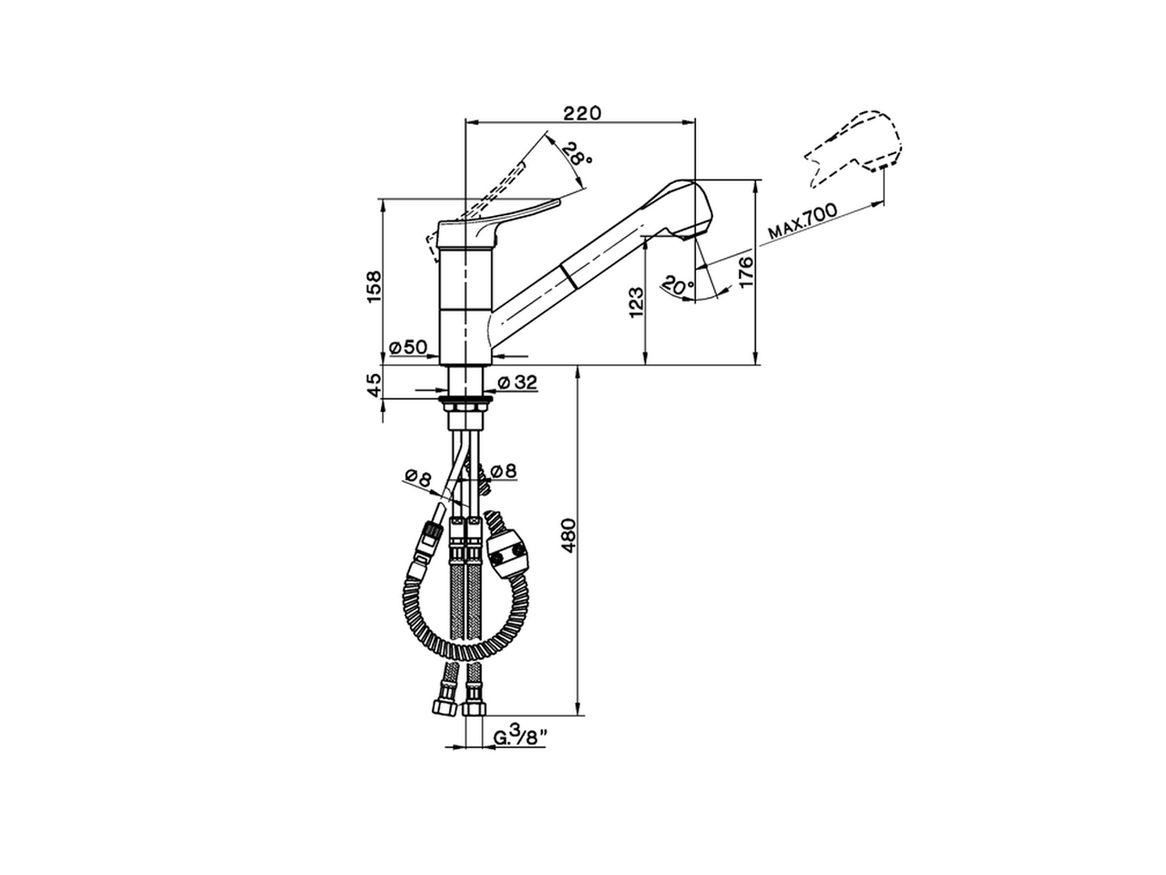 Single lever sink mixer with extrac.shower KITCHEN_FU702570 - v1