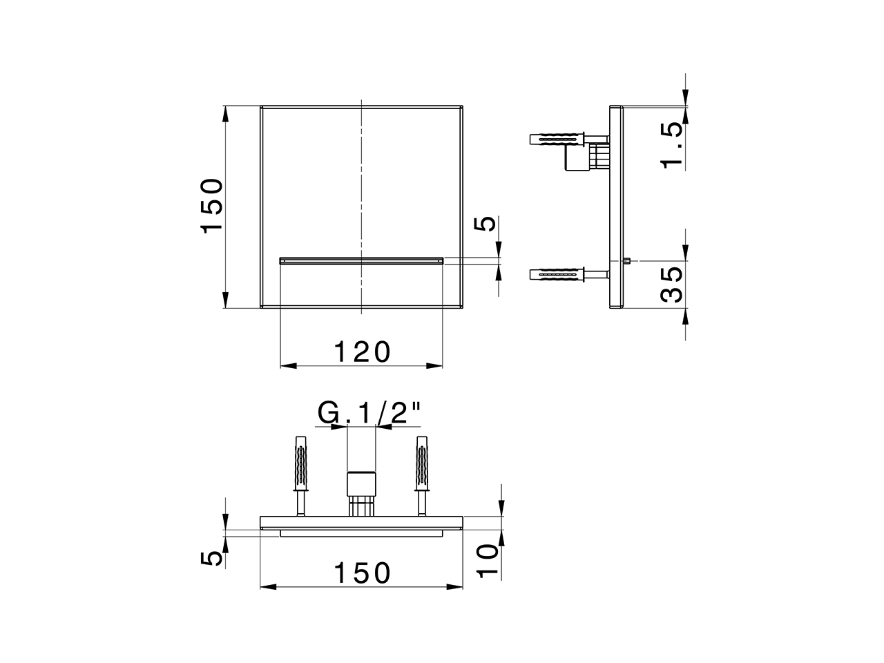 150x150 mm wall-mounted waterfall spout ZEN_ZS129110 - v1